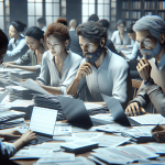 A diverse group of three research academics—Caucasian woman, Asian man, and Hispanic woman—engaged in an intense discussion around a table filled with